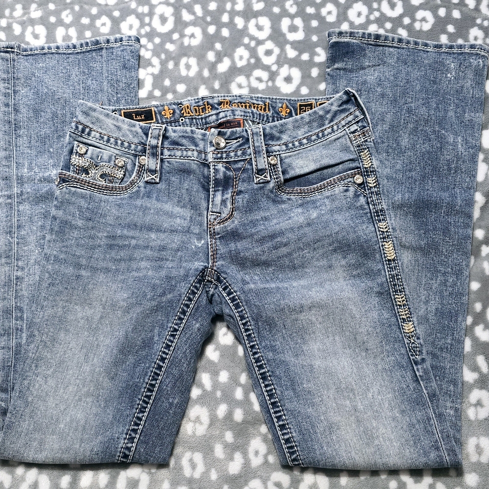 Rock Revival Luz Boot Cut Jeans with Vintage Distressing **SIZE 26×31 MID-RISE